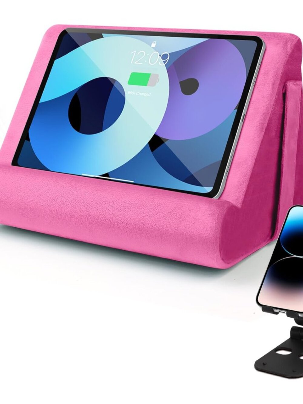 Universal Multi-Angle Tablet Holder - Soft Pad Stand with Net Pocket & Phone Sta